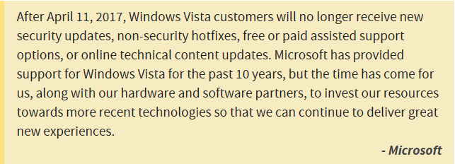 Microsoft deja de dar soporte para Windows Vista a partir de hoy mismo