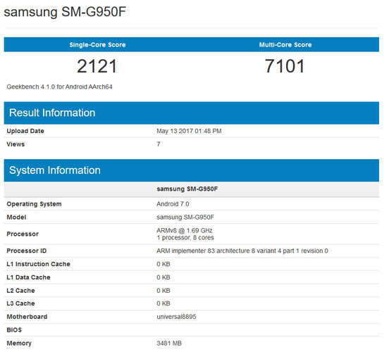 Samsung Galaxy S8 con Exynos 8895 es el primer smartphone que supera los 7000 puntos en Geekbench