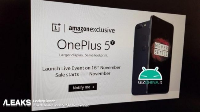 OnePlus 5T se deja ver, llegará el 16 de Noviembre