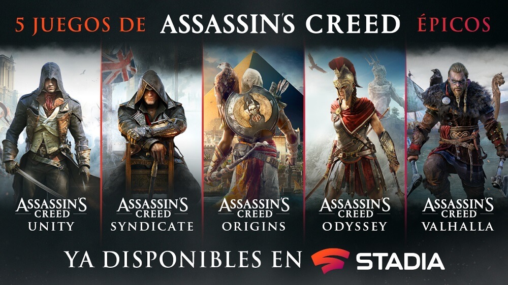 Ubisoft anuncia que tres títulos emblemáticos de la saga Assassin’s Creed ya están disponibles en Stadia