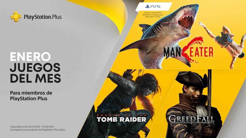 Shadow of the Tomb Raider, GreedFall, Maneater y Dawn of Fear son los nuevos títulos para PlayStation Plus en enero