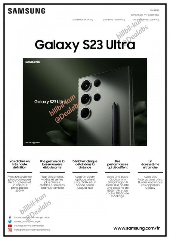 Se filtran las especificaciones al completo del Samsung Galaxy S23 Ultra