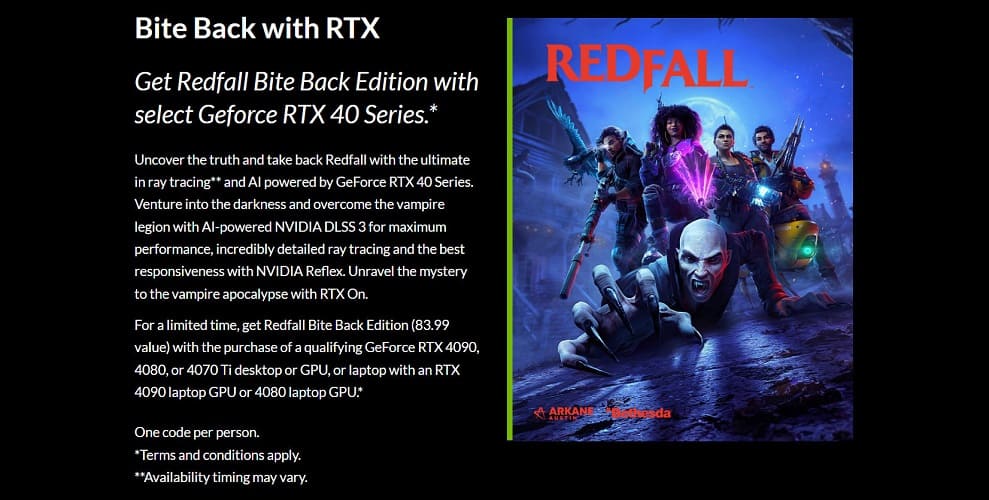 NVIDIA incluirá Redfall: Bite Back Edition con las RTX 40