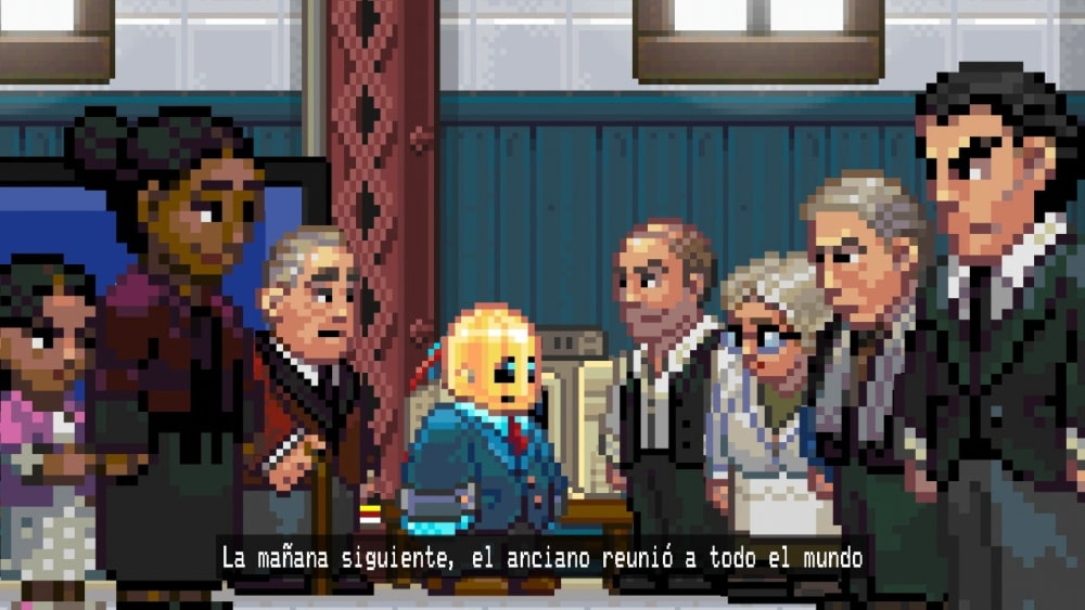 Imagen de una cinemática del juego donde se ve a toda la familia del robot
