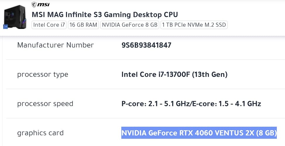 Los PCs gaming preensamblados de MSI con GPUs RTX 4060 y 4060 Ti aparecen listados, con 8 GB de VRAM