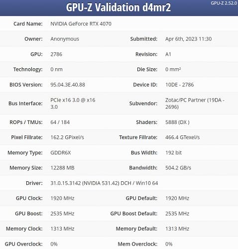 GPU-Z confirma las especificaciones de la RTX 4070