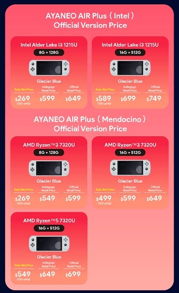 AYANEO AIR Plus se lanza como una nueva consola portátil asequible con opciones de procesador AMD e Intel