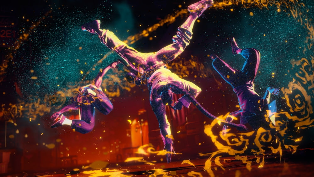Captura de un momento de cinemática donde se ve a Jaime derrotar a enemigos en una explosión de color