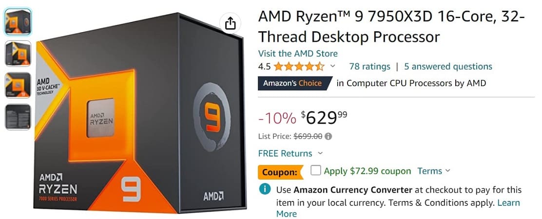 El CPU AM5 de 16 núcleos AMD Ryzen 9 7950X3D ya cuesta 557 dólares