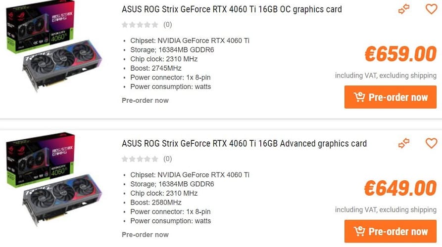 La nueva ASUS STRIX RTX 4060 Ti con 16 GB de memoria tiene un precio superior al de numerosas RTX 4070