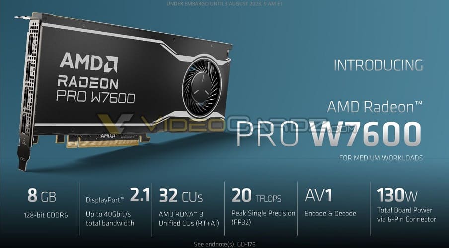Se filtran las especificaciones oficiales, rendimiento y precio de las AMD Radeon PRO W7600 y W7500