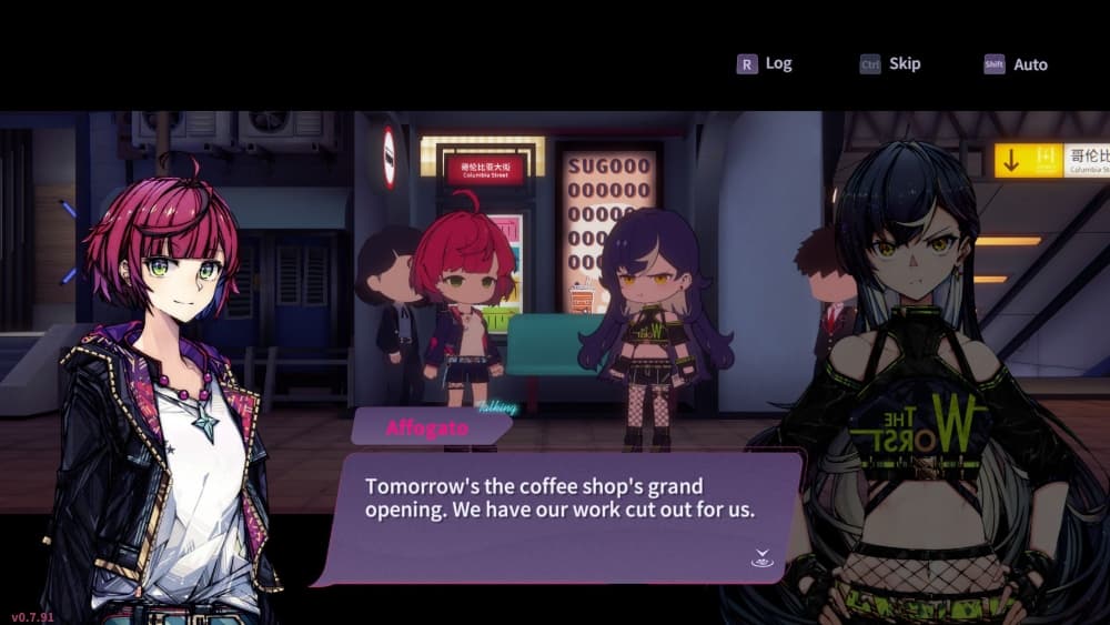 Captura de dialogo de Affogato donde se ve como las protagonistas van a abrir la nueva cafetería