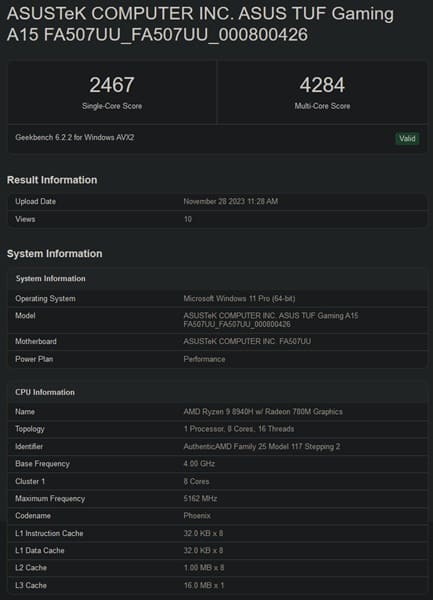 El AMD Ryzen 9 8940H se estrena en Geekbench con la iGPU Radeon 780M