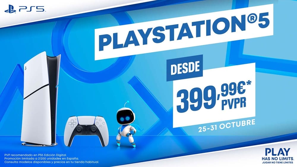 PlayStation 5 estará rebajada 50€ del 25 y el 31 de octubre