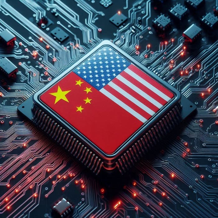 un chipset con la bandera americana y china