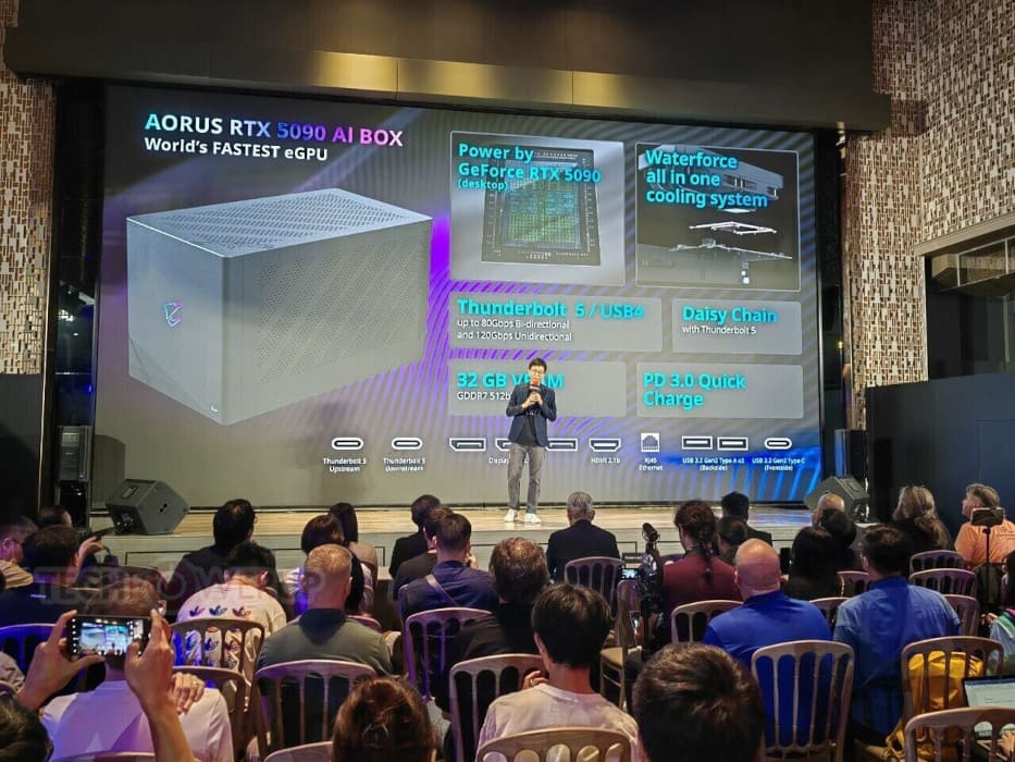 Gigabyte AORUS RTX 5090 AI Box: la eGPU más rápida del mundo con Thunderbolt 5 y refrigeración líquida Gigabyte AORUS RTX 5090 AI Box: la eGPU más rápida del mundo con Thunderbolt 5 y refrigeración líquida