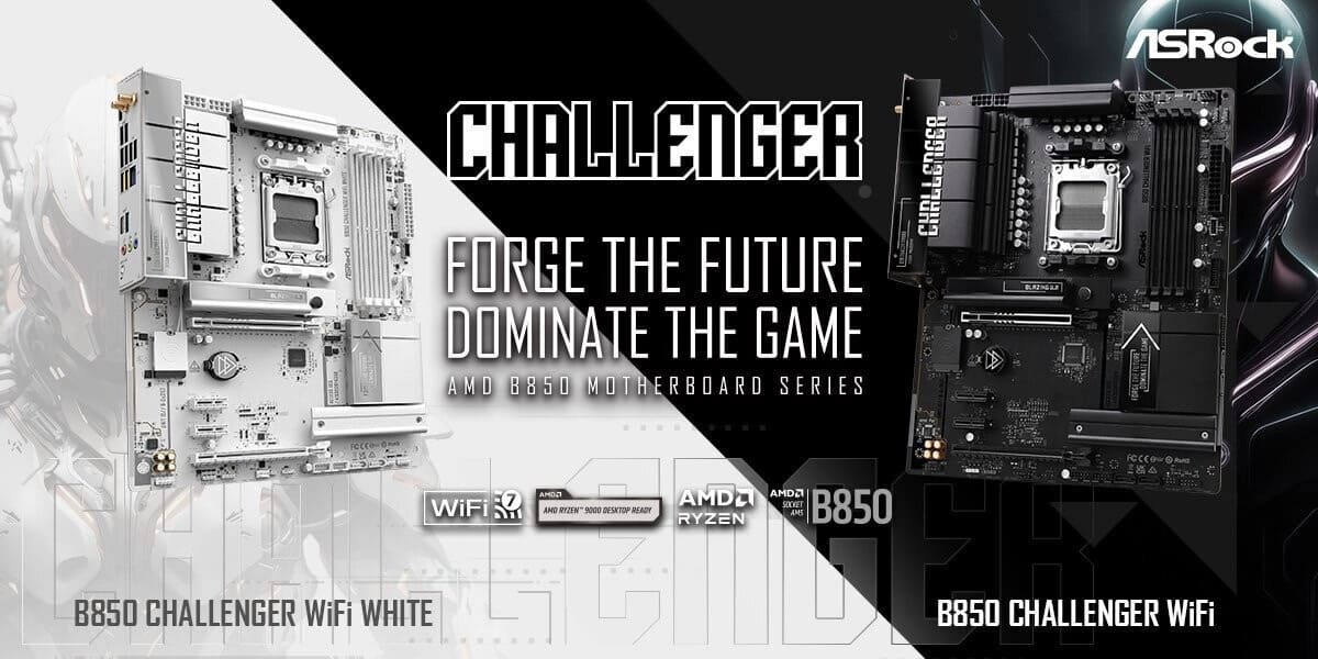 ASRock presenta las placas base B850 Challenger WiFi en negro y blanco con soporte para PCIe 5.0 y WiFi 7