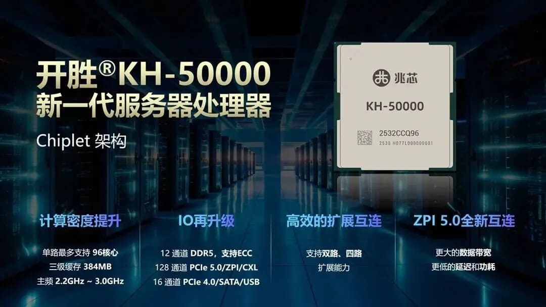 Zhaoxin presenta los chips KH-50000 y KX-7000N con hasta 96 núcleos y NPU para IA en PCs