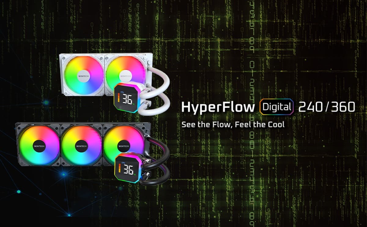 MONTECH HyperFlow Digital: nuevos disipadores AIO con pantalla integrada y ventiladores E28 ARGB