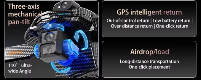 AE60 Ultra: un dron avanzado con doble cámara, gimbal de 3 ejes y pantalla integrada por unos 245€