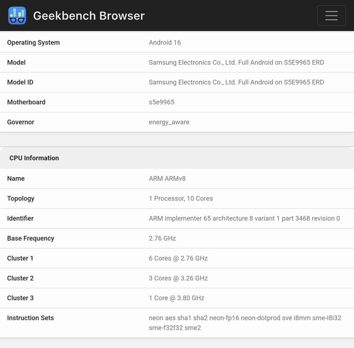 El Exynos 2600 de Samsung iguala al Snapdragon 8 Elite Gen 5 en Geekbench