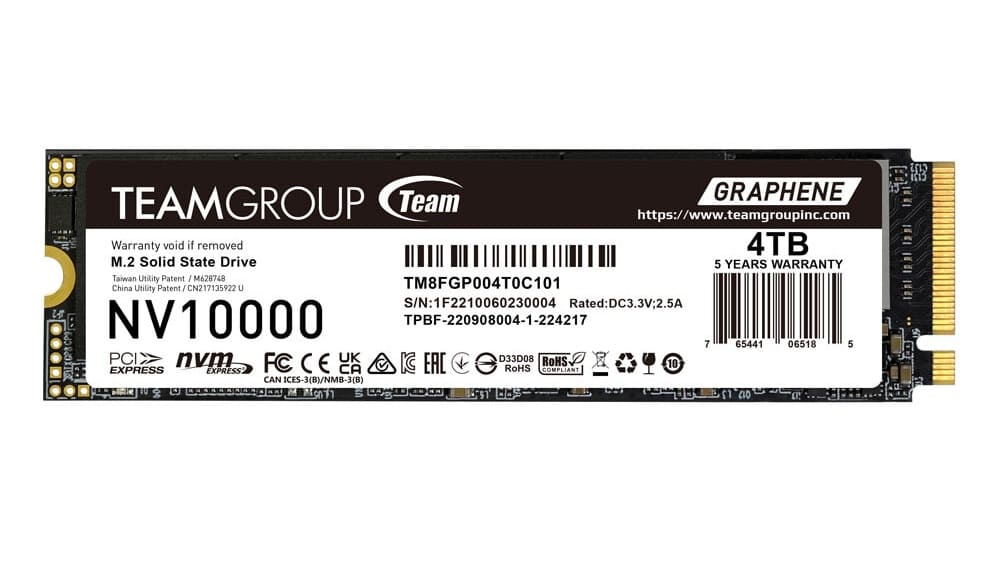 Team Group NV10000: nuevo SSD PCIe 5.0 con velocidades de lectura de hasta 10.000 MB/s