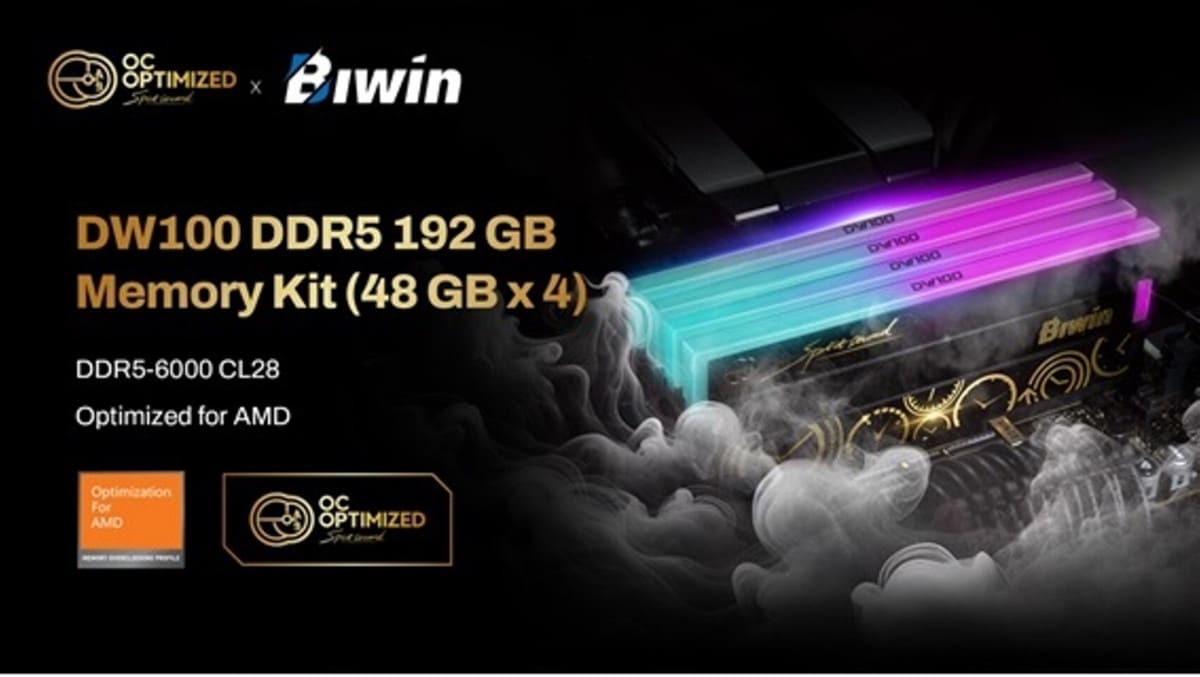 Biwin lanza el kit DDR5 Black Opal OC Lab Gold Edition DW100 de 192 GB a 6000 MT/s