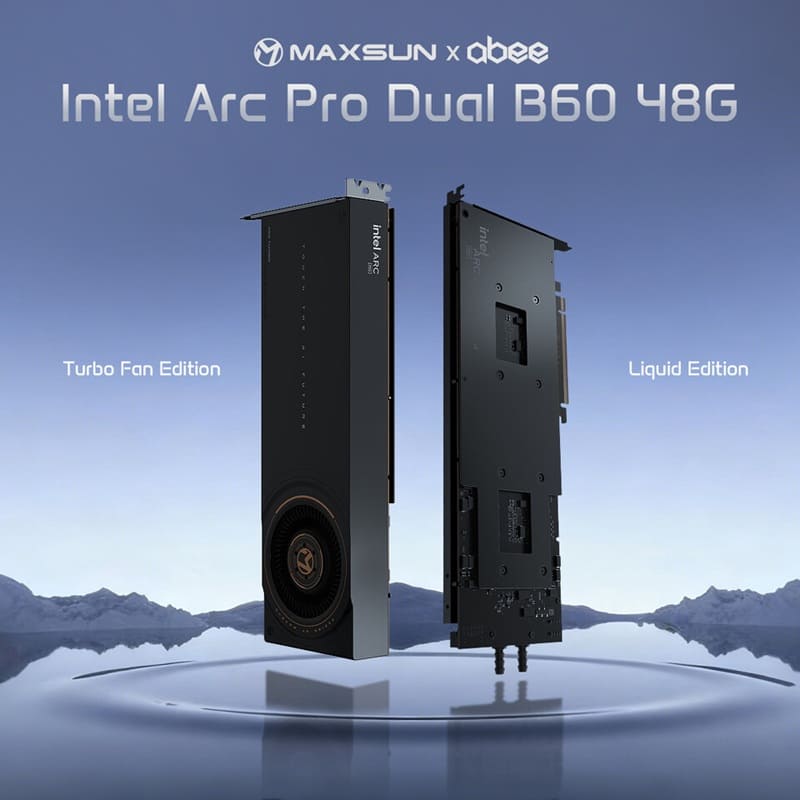Maxsun presenta una GPU dual Arc B60 con refrigeración líquida en un solo slot PCIe