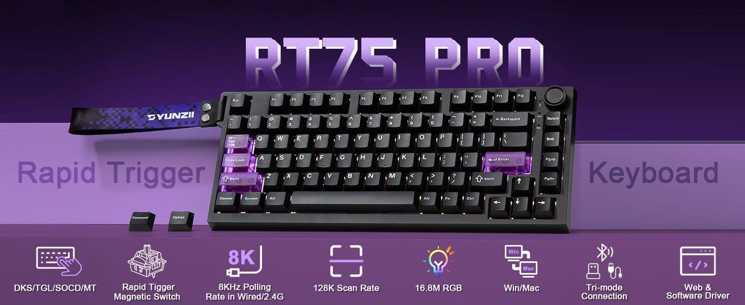 YUNZII RT75 PRO: teclado gaming magnético con tasa de sondeo Dual 8K y diseño compacto 75%
