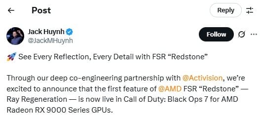 AMD FSR Redstone debuta parcialmente en Call of Duty: Black Ops 7 con su nueva tecnología de Ray Regeneration