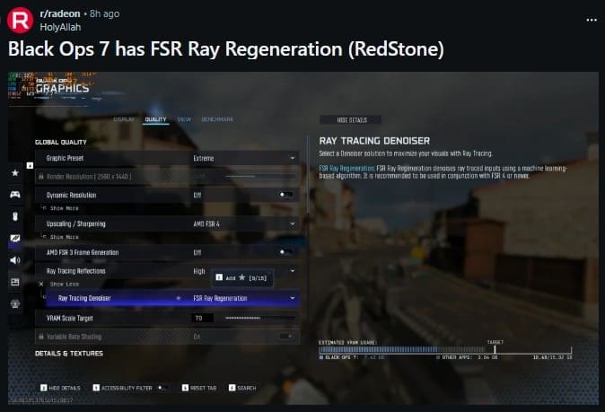 AMD FSR Redstone debuta parcialmente en Call of Duty: Black Ops 7 con su nueva tecnología de Ray Regeneration
