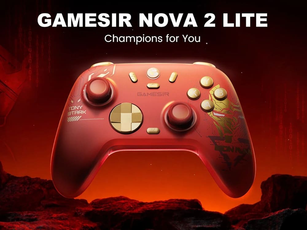 GameSir Nova 2 Lite Iron Man Edition: mando inalámbrico con estética roja y dorada y joysticks Hall Effect