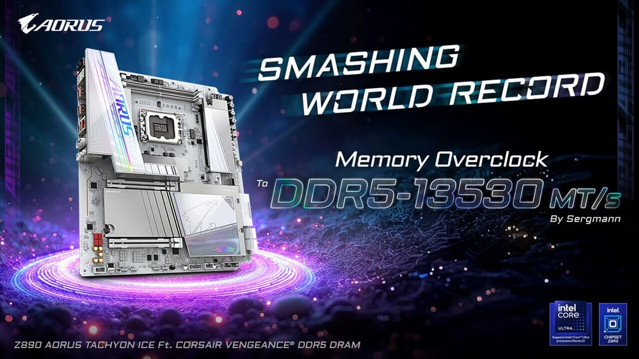 Gigabyte bate el récord mundial de memoria DDR5 con 13 530 MT/s en la Z890 AORUS TACHYON ICE