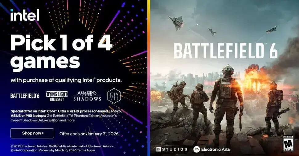 Intel anuncia su Holiday Bundle 2026 con juegos AAA como Battlefield 6 y Assassin’s Creed Shadows