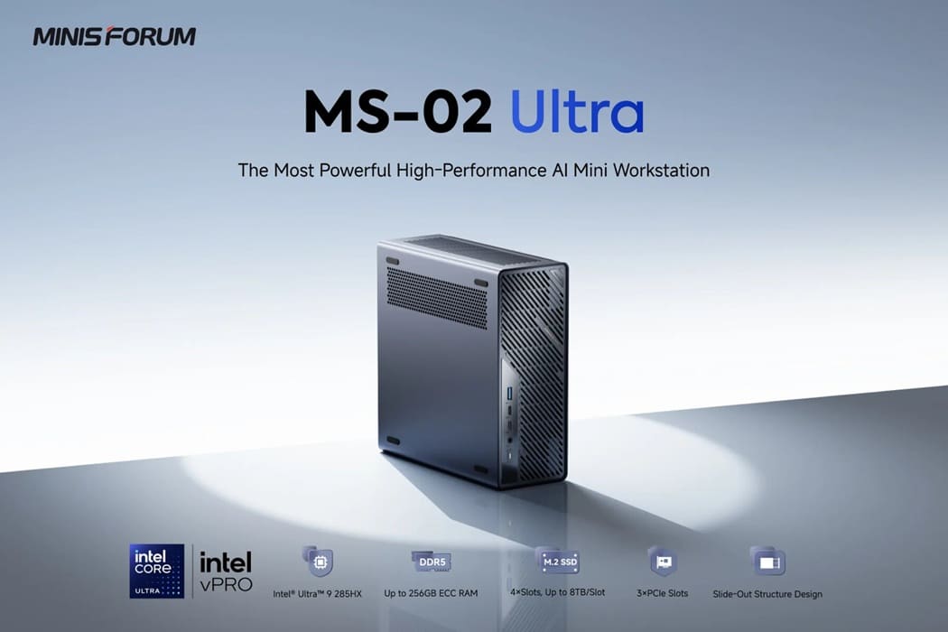 Minisforum MS-02 Ultra: mini-PC con Core Ultra 9 285HX, 32 TB de almacenamiento y 25 Gb Ethernet