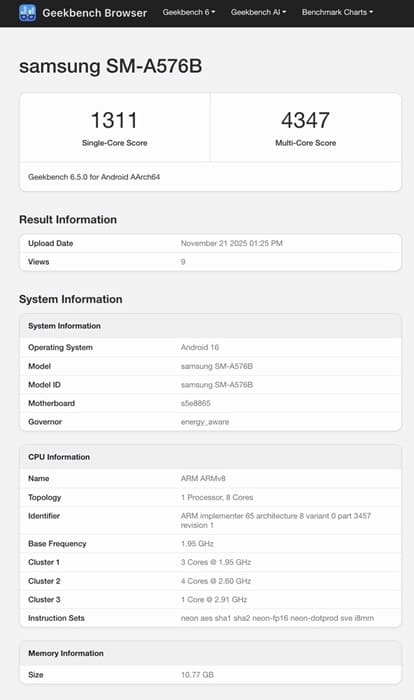 Samsung Galaxy A57 podría debutar con Exynos 1680 y 12 GB de RAM tras aparecer en Geekbench