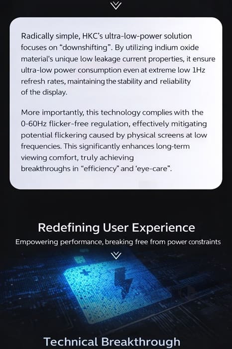 HKC presenta un panel de portátil de ultrabajo consumo con rango de 1-60 Hz sin parpadeos