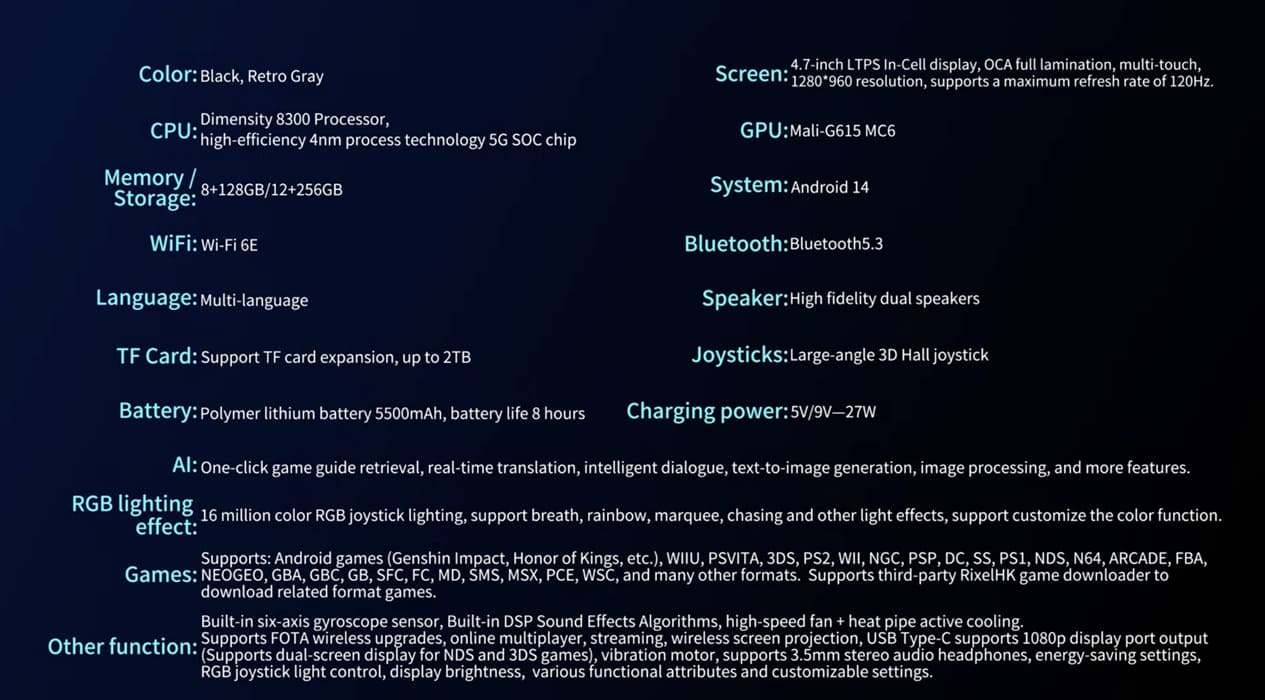 Anbernic RG477V: especificaciones finales y configuraciones del modelo con Dimensity 8300