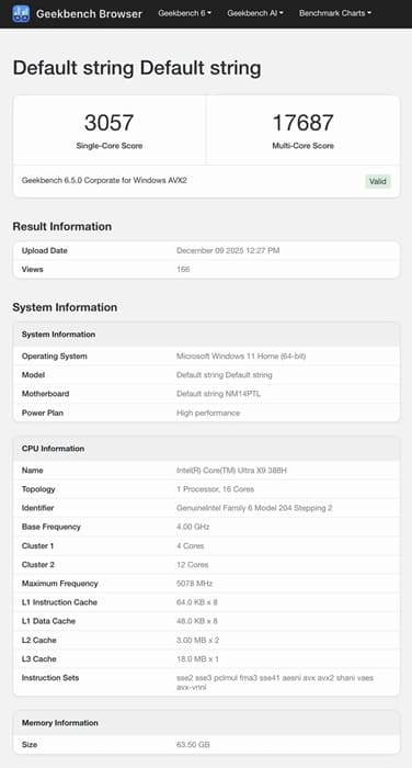 El Intel Core Ultra 9 X9 388H aparece en Geekbench antes del CES 2026