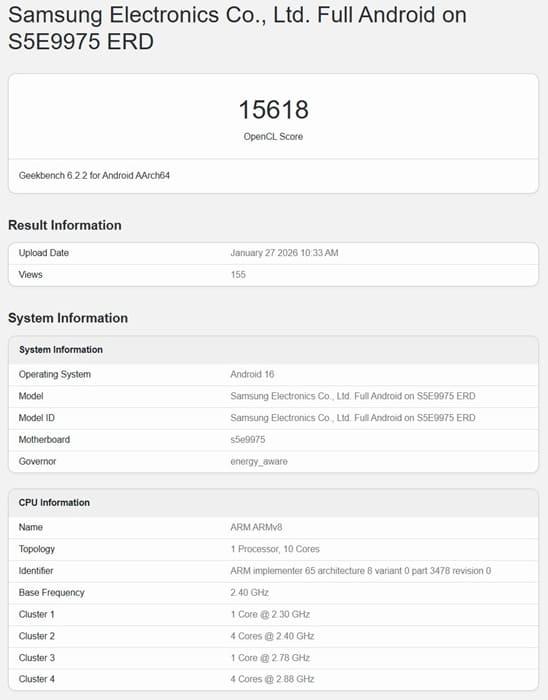 Samsung Exynos 2700 aparece en Geekbench con un diseño de CPU inusual