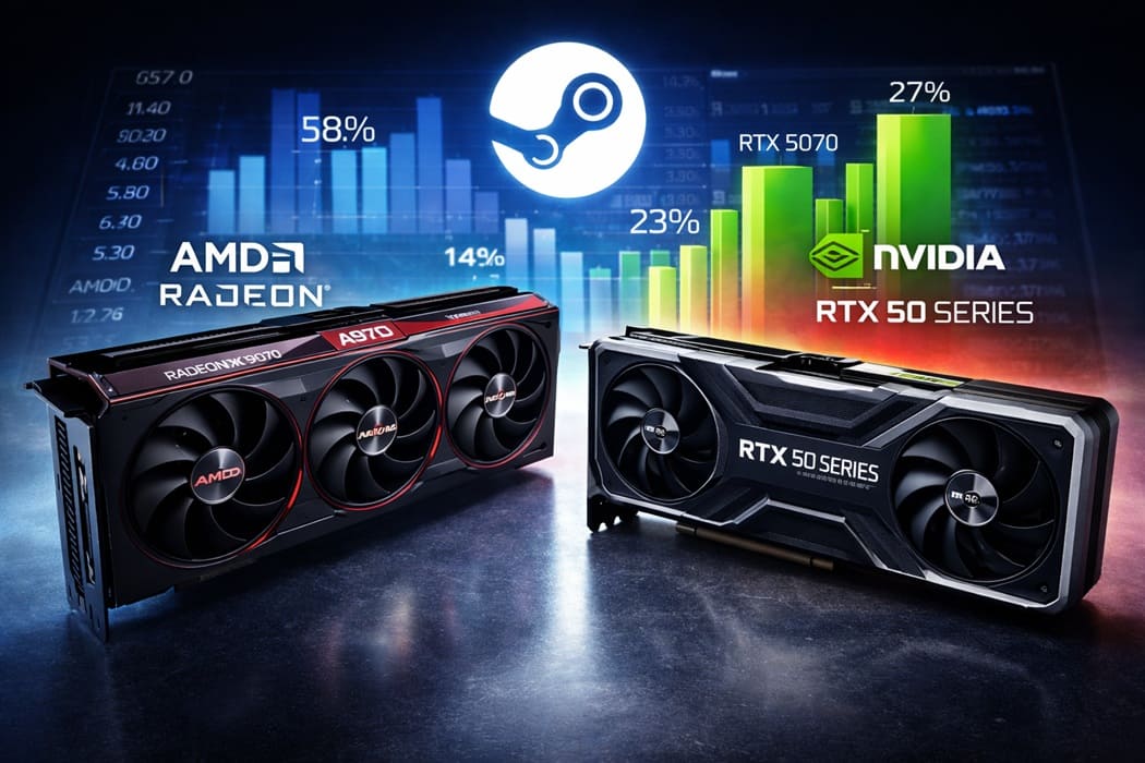 Las Radeon RX 9070 debutan en la Encuesta de hardware de Steam, pero NVIDIA mantiene ventaja