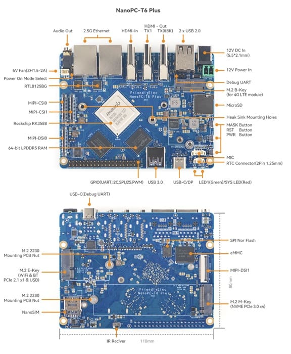 FriendlyElec lanza la NanoPC-T6 Plus con hasta 32 GB de RAM LPDDR5 y Rockchip RK3588