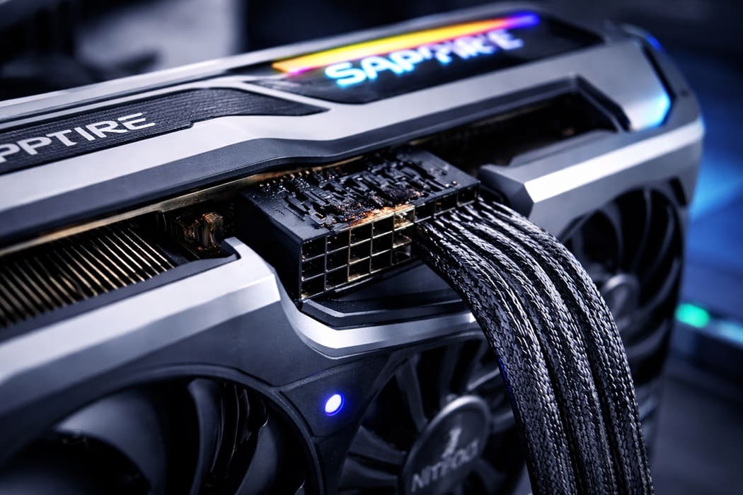 saphire rx 9070 xt conector quemado portada (1)