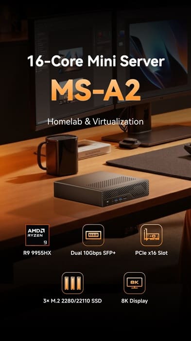 Minisforum MS-A2 llega con Ryzen 9 9955HX y formato ultracompacto para convertirse en un potente mini servidor Zen 5