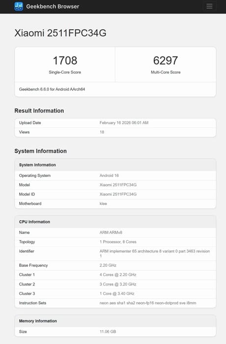 Poco X8 Pro aparece en Geekbench con Dimensity 8500 y Android 16