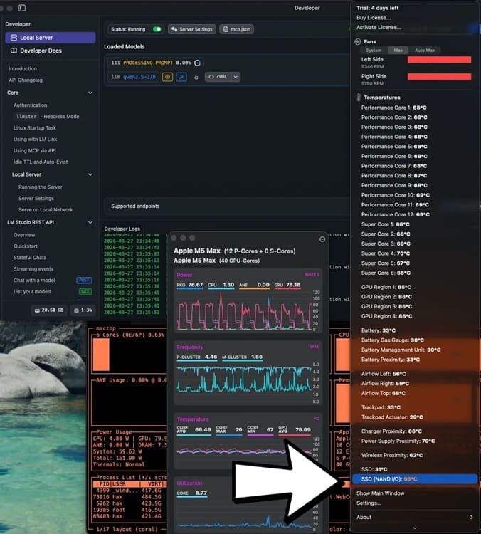 Apple MacBook Pro con M5 Pro y M5 Max integra SSD PCIe 5.0 de hasta 14,5 GB/s pero alcanza temperaturas superiores a 100 °C en cargas de IA