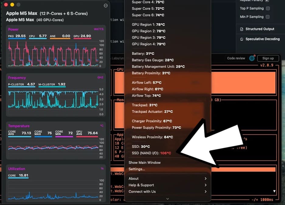 Apple MacBook Pro con M5 Pro y M5 Max integra SSD PCIe 5.0 de hasta 14,5 GB/s pero alcanza temperaturas superiores a 100 °C en cargas de IA