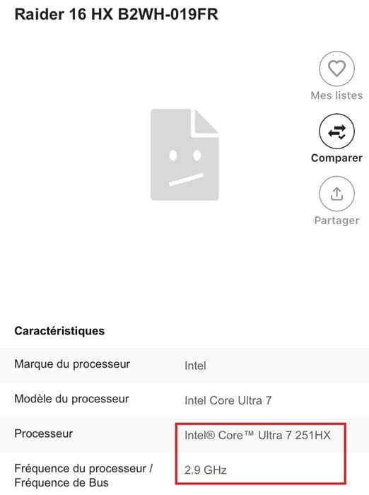 Intel Core Ultra 7 251HX aparece en portátiles gaming con TDP de 55W y GPU RTX 5070 de 12 GB con TDP de 115W