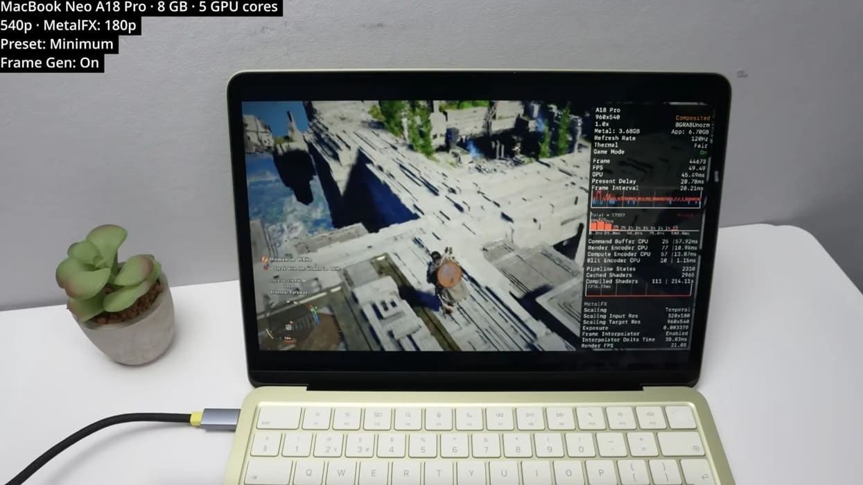 Crimson Desert logra ejecutarse en el MacBook Neo con A18 Pro, pero depende de escalado extremo y frame generation