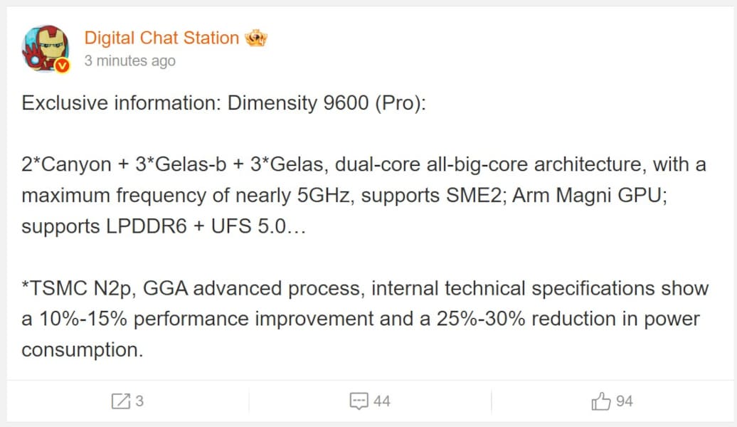 MediaTek prepara el Dimensity 9600 Pro con proceso de 2 nm N2P y un salto clave en eficiencia